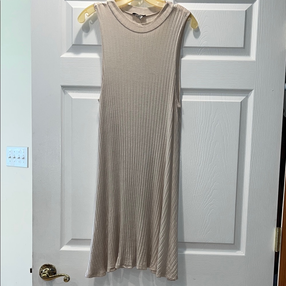 Ambiance Sleeveless Ribbed Knit Beige Dress